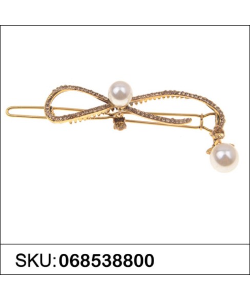 Hanging Pearl Crystal Open Bow Barrette Hanging Pearl Crystal Open Bow Barrette