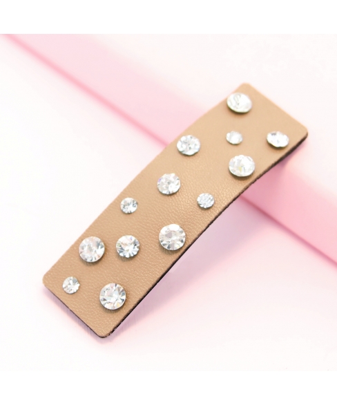 Faux Leather Rhinestone Rectangle Snap Clip