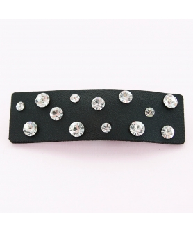 Faux Leather Rhinestone Rectangle Snap Clip