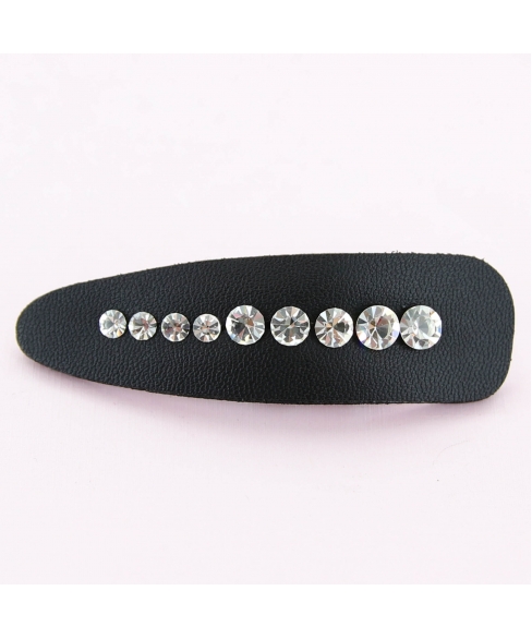 Faux Leather Rhinestone Water Drop Snap Clip