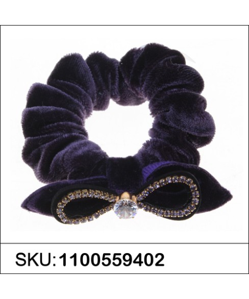 Silk Like Velvet Crystal Bow Ponytail Holder