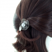 Faux Pearl Cutout Flower Ponytail Holder
