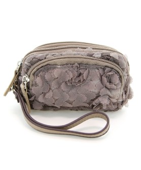 Floral Triple Compartment Wristlet Change Purse