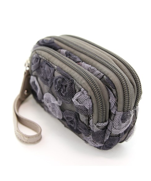 Floral Triple Compartment Wristlet Change Purse