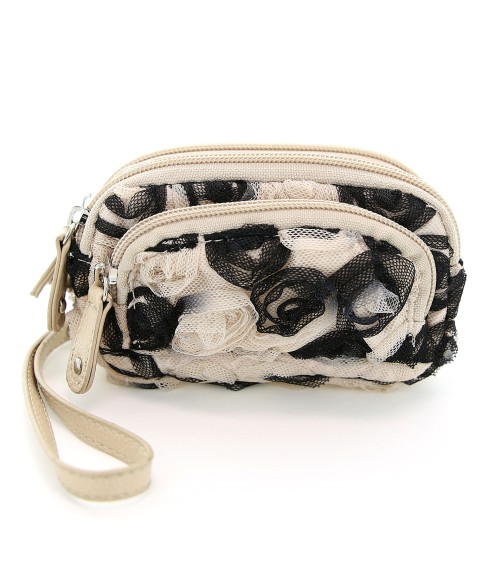 Floral Triple Compartment Wristlet Change Purse Floral Triple Compartment Wristlet Change Purse