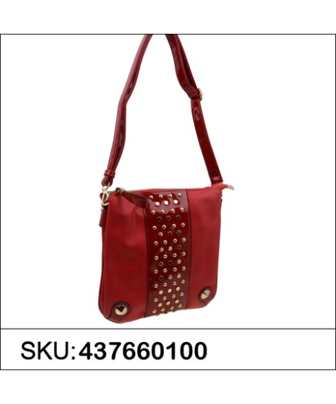 Studded Vegan Parent Leather Trim Crossbody Bag Studded Vegan Parent Leather Trim Crossbody Bag