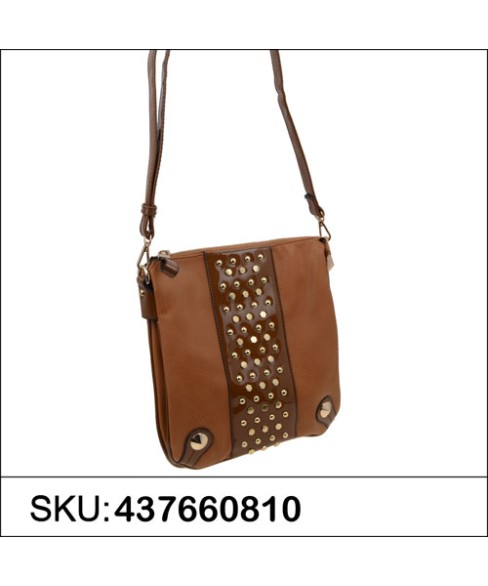 Studded Vegan Parent Leather Trim Crossbody Bag Studded Vegan Parent Leather Trim Crossbody Bag