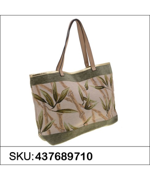 Fabric Mix Print Tote Bag With Pouch Fabric Mix Print Tote Bag With Pouch