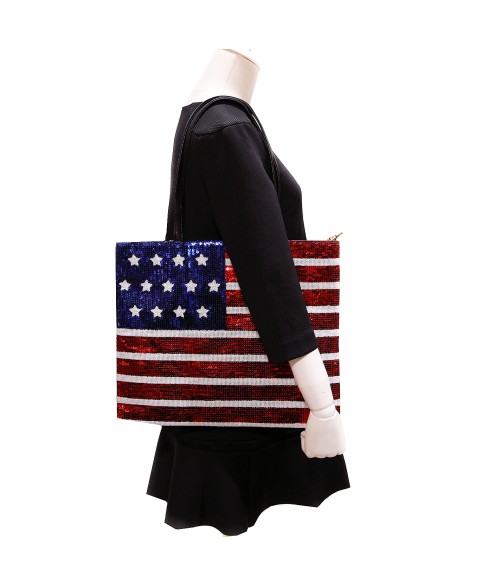 Over-the-shoulder Flag Sequin Tote