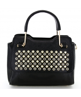 Crystal Studded Top Handle Faux Leather Satchel