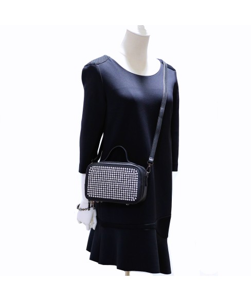 Rhinestone-Embellished Top Handle Clutch Bag