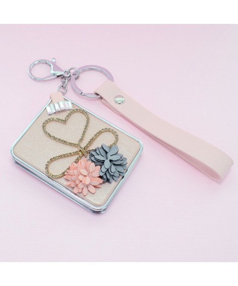Crystal & Flowers Compact Mirror Bag Charms Crystal & Flowers Compact Mirror Bag Charms