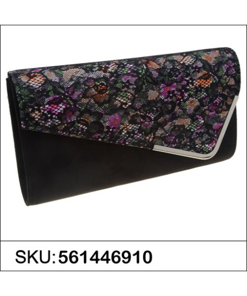 Lace Floral Suede Like Fabric Clutch Lace Floral Suede Like Fabric Clutch