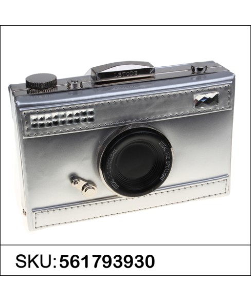 Camera Faux Patent Leathe, Silver Camera Faux Patent Leathe, Silver