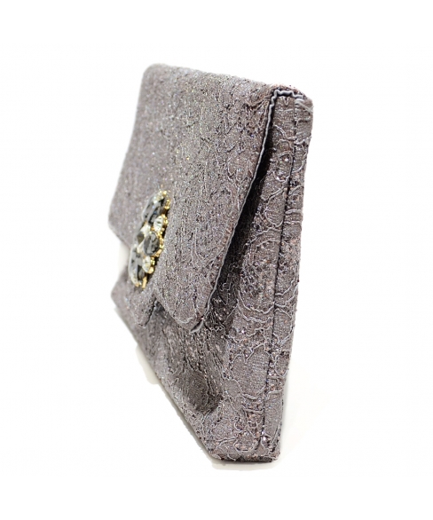 Crystal Buckle Glitter Lace Clutch