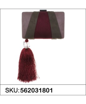 Faux Suede Tassel Clutch, RED