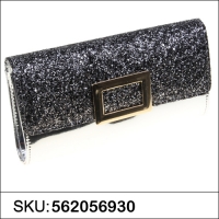Glitter & Buckle Faux Patent Leather Clutch