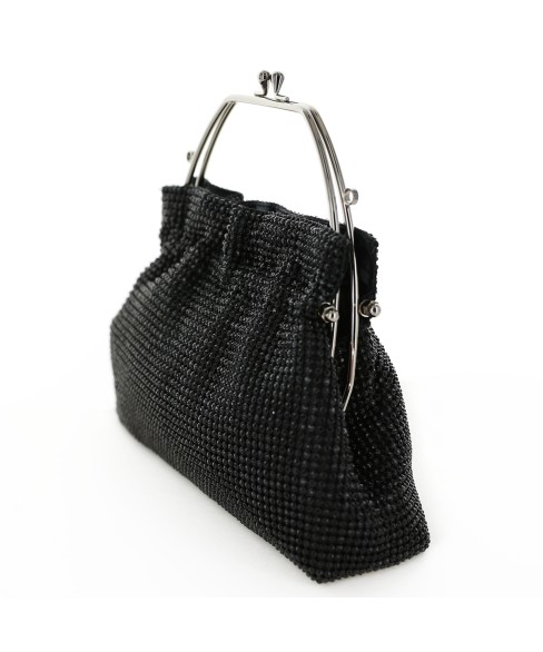 Women Rhinestone Crystal TopHandle Mesh Clutch Bag