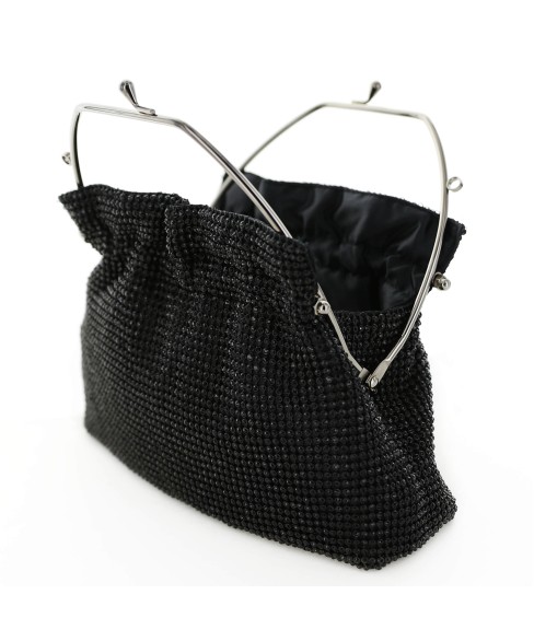 Women Rhinestone Crystal TopHandle Mesh Clutch Bag