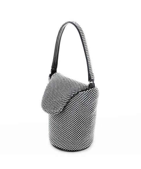 Top Handle Rhinestone Mesh Purse Bag