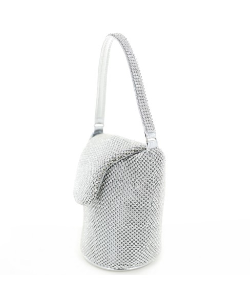 Top Handle Rhinestone Mesh Purse Bag