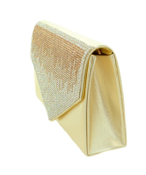 Crystal Embellished Metallic Clutch