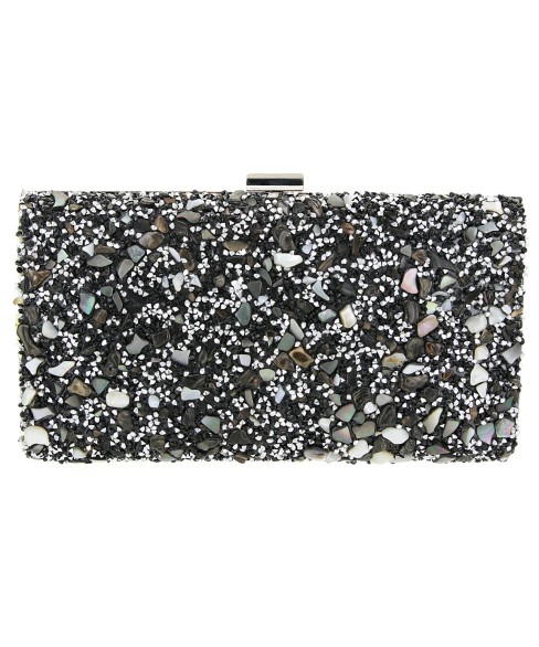 Glitter Crystal-Embellished Beaded Clutch