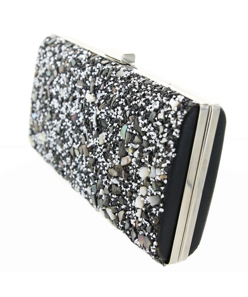 Glitter Crystal-Embellished Beaded Clutch