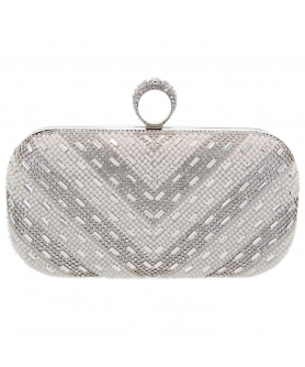 Ring Top Crystal & Pearl Embellished Clutch