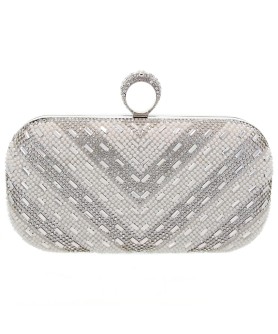 Ring Top Crystal & Pearl Embellished Clutch