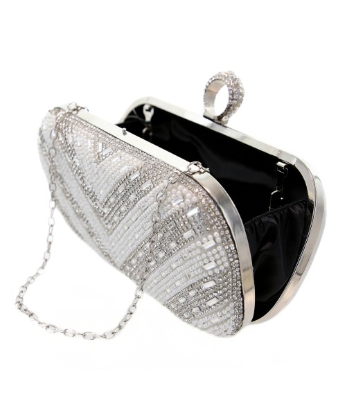 Ring Top Crystal & Pearl Embellished Clutch