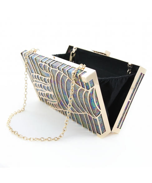 Holographic Metal Hollow Out Hand Frame Clutch
