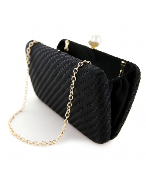 Pearl Top Weave Clutch Bag