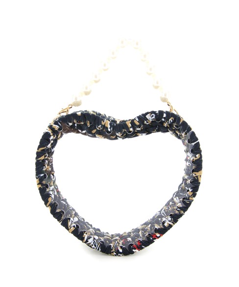 Pearl Handle Heart Clear Woven Frame Bag Pearl Handle Heart Clear Woven Frame Bag