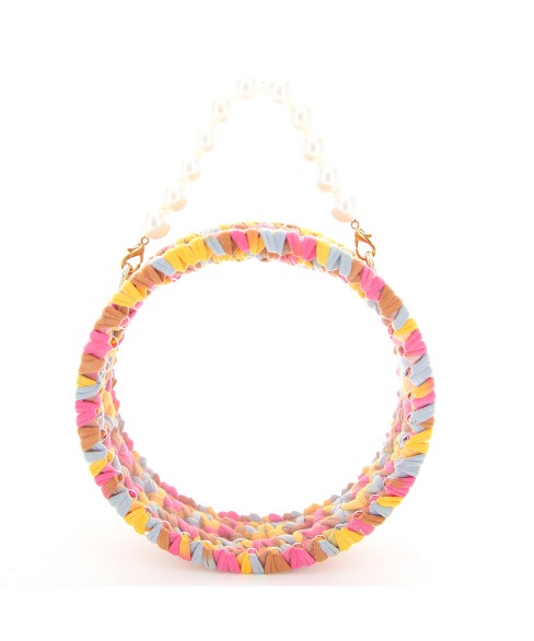 Pearl Handle Round Clear Woven Frame Bag Pearl Handle Round Clear Woven Frame Bag