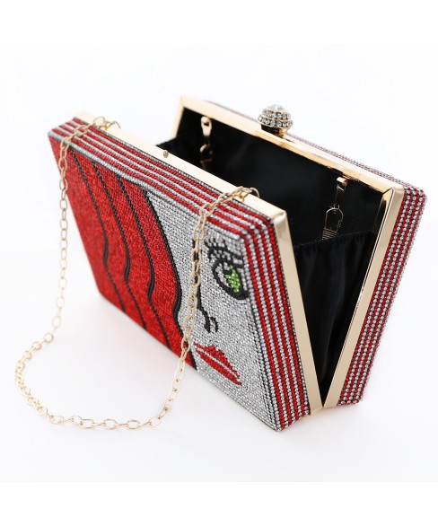 Crystal-Embellished Rhinestone Face Clutch Bag