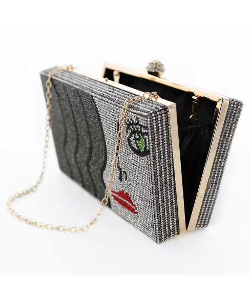 Crystal-Embellished Rhinestone Face Clutch Bag