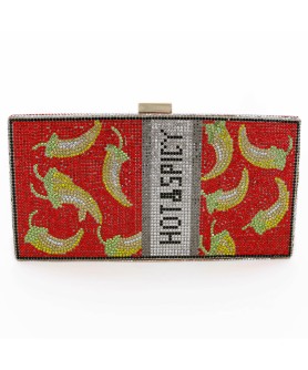 Crystal-Embellished Hot&Spicy Evening Clutch Bag