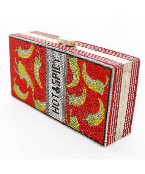 Crystal-Embellished Hot&Spicy Evening Clutch Bag