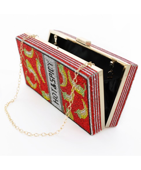 Crystal-Embellished Hot&Spicy Evening Clutch Bag