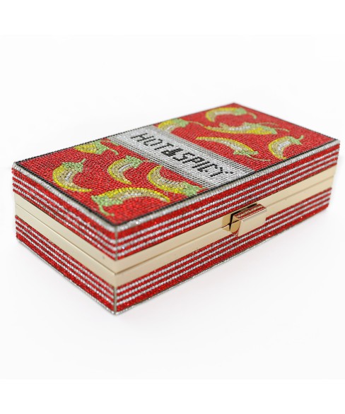 Crystal-Embellished Hot&Spicy Evening Clutch Bag