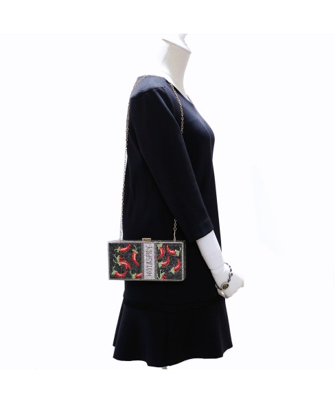 Crystal-Embellished Hot&Spicy Evening Clutch Bag
