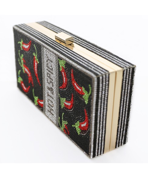 Crystal-Embellished Hot&Spicy Evening Clutch Bag