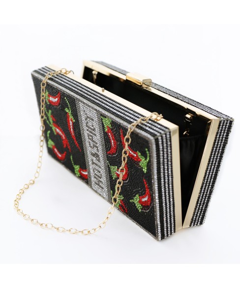 Crystal-Embellished Hot&Spicy Evening Clutch Bag
