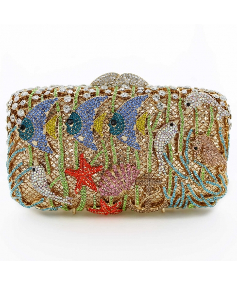 Crystal-Embellished Aquarium Evening Clutch Bag