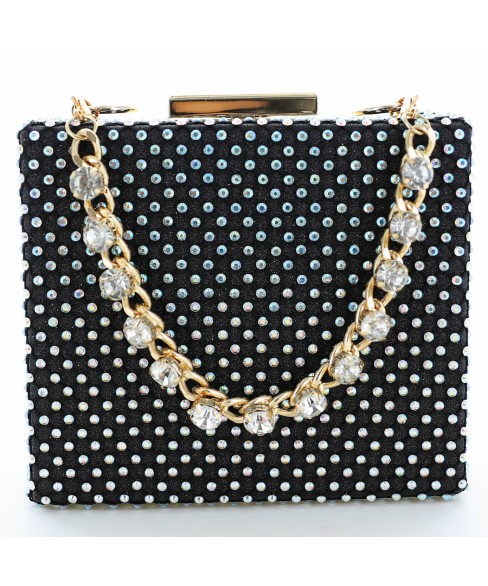 Rhinestone-Embellished Crystal Handle Box Clutch Rhinestone-Embellished Crystal Handle Box Clutch