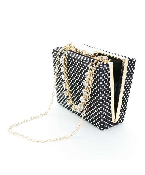 Rhinestone-Embellished Crystal Handle Box Clutch