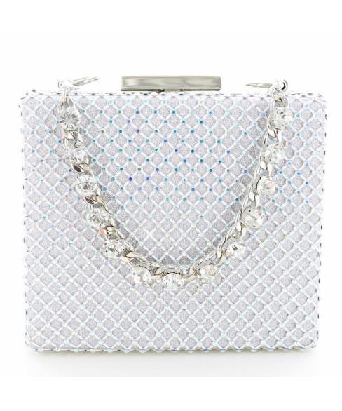 Rhinestone-Embellished Crystal Handle Box Clutch Rhinestone-Embellished Crystal Handle Box Clutch